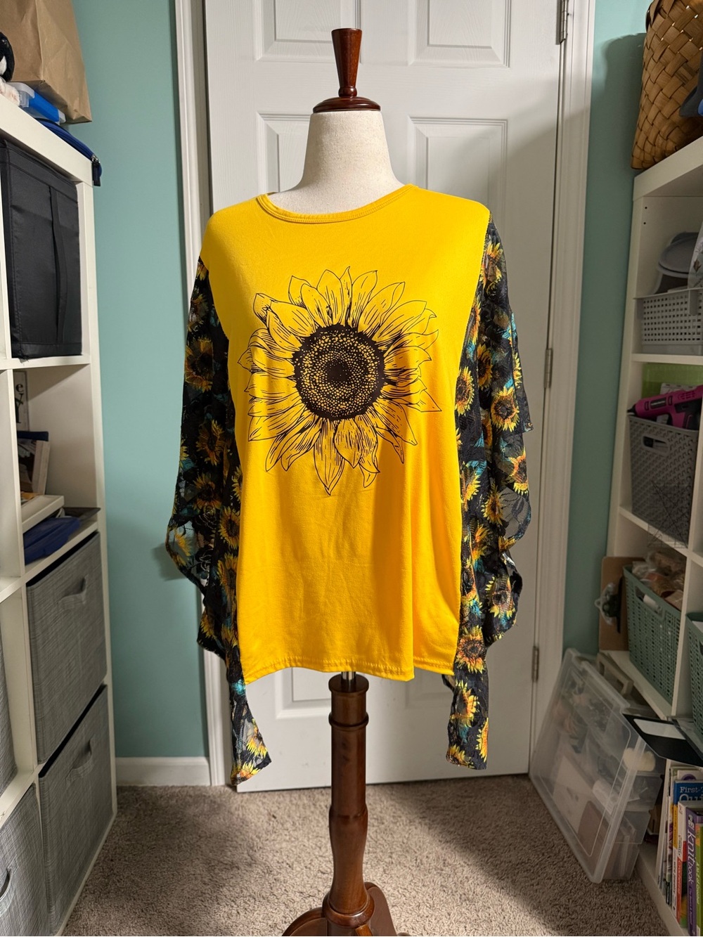 🌼Upcycled Sunflower Print Yellow Women's Top - Festival Shirt